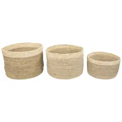 Northlight Set of 3 Twisted Weave and Zig Zag Sewn Seagrass Storage Baskets 16.5" Beige