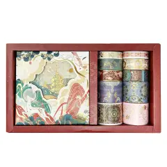 Wrapables Decorative Gold Foil Washi Tape and Sticker Set for Stationery, Diary, Card Making (10 Rolls & 10 Sheets) Scenic Burgundy