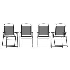 Emma and Oliver Munroe Set of 4 Textilene Folding Sling Style Patio Chairs with Armrests Black