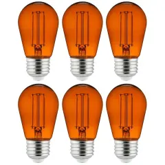 6Pk - 2 watts Orange LED Filament S14 Sign Clear Dimmable Light Bulb