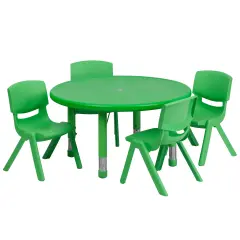 Emma and Oliver 33" Round Plastic Height Adjustable Activity Table Set with 4 Chairs Green
