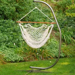 The Hamptons Collection 48" White Natural Macrame Rope Hanging Outdoor Patio Hammock Chair