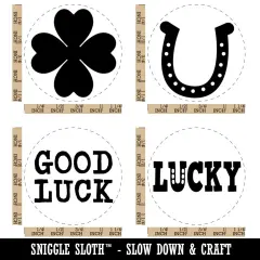 Lucky Good Luck Four Leaf Clover Horseshoe Rubber Stamp Set for Stamping Crafting Planners