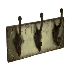 Faux Aged Steel Finish Industrial Style Triple Metal Wall Hook, Gold