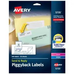 Avery Send & Reply Piggyback Mailing Labels, Sure Feed Technology, 1-5/8" x 4" Outer, 1" x 3" Inner, 240 Labels (5735)