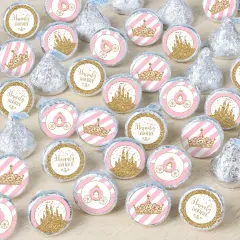 Big Dot of Happiness Little Princess Crown - Pink and Gold Baby Shower or Birthday Party Small Round Candy Stickers - Party Favor Labels - 324 Count