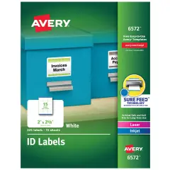 Avery ID Labels, Sure Feed Technology, Permanent Adhesive, 2" x 2-5/8", 225 Labels (6572)