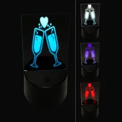 Cheers Toast Champagne Heart Love Wedding Anniversary 3D Illusion LED Night Light Sign Nightstand Desk Lamp