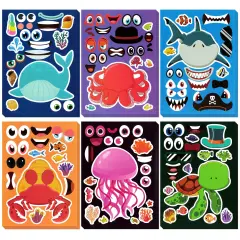 Wrapables Make Your Own Sticker Sheets, DIY Make a Face Animal, Food, Party Favor Stickers (24 Sheets) Sea Animals