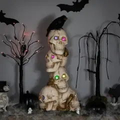 Northlight LED Lighted Skull Tower with Raven and Snake Halloween Decoration - 27.5" - Multicolor Beige