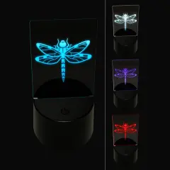 Dazzling Dragonfly Dasher Darner Insect 3D Illusion LED Night Light Sign Nightstand Desk Lamp