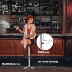 Set of 2 Modern Design Adjustable PU Leather Backless Bar Stools Black