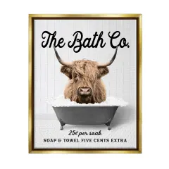 Stupell Industries Bubble Bath Highland Cow Framed Floater Canvas Wall Art Gold Floater Frame
