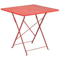 Emma and Oliver Commercial Grade 28" Square Colorful Metal Garden Patio Folding Patio Table Coral