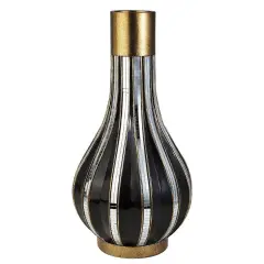16.25" Tall Polyresin Decorative Vase, Gold finish with Mosaic Glass Stripes