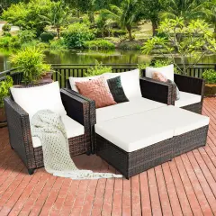 5 Pieces Patio Cushioned Rattan Furniture Set White