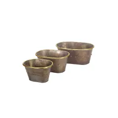 Melrose Set of 3 Decorative Tin Tubs with Gold Accents Table Top Decorations Silver