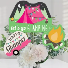 Big Dot of Happiness Let's Go Glamping - Camp Glamp Party or Birthday Party Centerpiece Sticks - Table Toppers - Set of 15