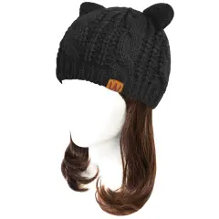 Wrapables Winter Warm Cable Knit Cat Ears Beanie Black