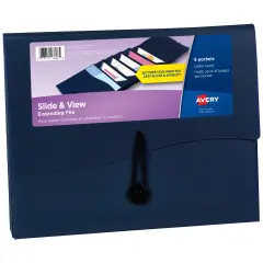 Avery Slide & View Expanding File Folder, 6 Pockets, Letter Size, 1 Navy Folder (73545)