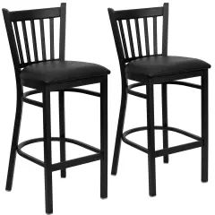 Emma and Oliver 2 Pack Vertical Back Metal Restaurant Barstool BlackVYL/BlackMetal
