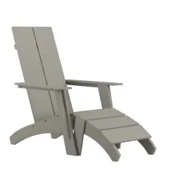 Merrick Lane Piedmont Adirondack Modern Slatted Back Patio Chair With Accompanying Foot Ottoman Gray