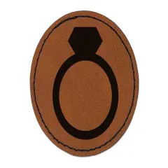Diamond Ring Wedding Engagement Solid Round Iron-On Engraved Faux Leather Patch Applique - 2.5" Brown