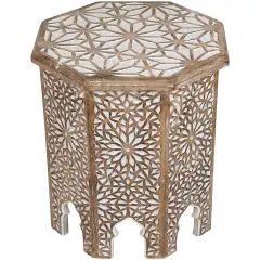 Northlight 18" Walnut Brown and Brushed White Octagonal Side Table