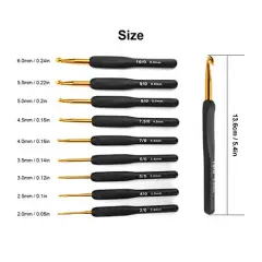 9 Pieces Crochet Hook Set 2.0mm - 6.0mm Knitting & Crochet Supplies with Ergonomic Handle Crochet Hooks Kit for Arthritic Hands Sweater Sewing Thread Black Handle Craft Accessories Knitting Tools