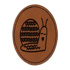 Sleepy Snail Round Iron-On Engraved Faux Leather Patch Applique - 2.5" Brown