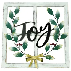 Northlight 23.75" Joy Window Frame with Holly Christmas Wall Sign White