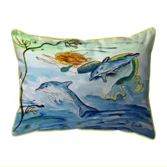 Betsy Drake Mermaid & Dolphins Large Indoor/Outdoor Pillow 16x20 Multicolor