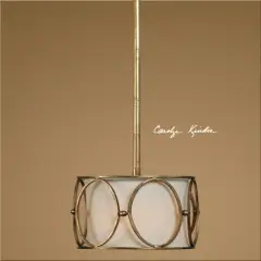 Diva At Home 54" Round Cream Shade with Golden Oval Accented Mini Pendant Light