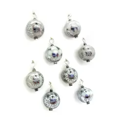 Miniature Christmas Ornaments, 8 pieces with Hooks, Silver Patterned Glass Baubles, Adorabilities