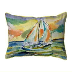 Betsy Drake Orange Sailboat Extra Large Zippered Indoor/Outdoor Pillow 20x24 Multicolor