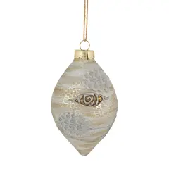 Northlight 5" Birch Wood and Glitter Pine Cones Glass Finial Christmas Ornament White