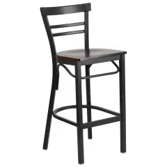 Emma and Oliver Two-Slat Ladder Back Metal Restaurant Dining Barstool Walnut/BlackMetal