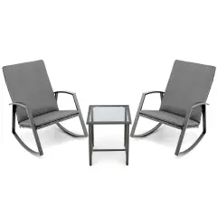 3 Pieces Patio Rattan Rocking Furniture Set Grey