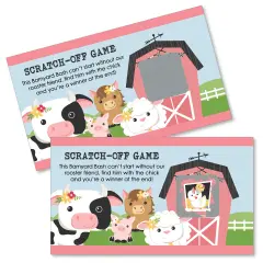 Big Dot of Happiness Girl Farm Animals - Pink Barnyard Baby Shower or Birthday Party Game Scratch Off Cards - 22 Count
