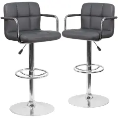 Emma and Oliver Adjustable Bar Stools | Set of 2&nbsp;Counter Height Barstools with Back and Armrest Gray