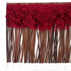 9" Leather And Hairy Gimp Fringe Trim Burgundy Multi