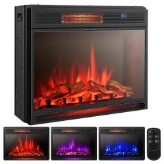 Costway 28''Electric Fireplace Freestanding & Recessed Heater Log Flame Remote 1350W
