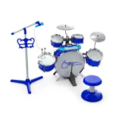 Jazz Drum Musical Instrument Set with Stool and Microphone Stand Ideal for Kids Birthday or Others Occasions Blue