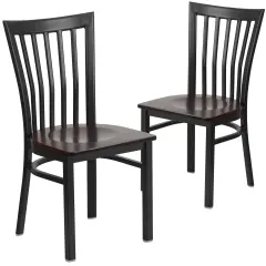 Emma and Oliver 2 Pack School House Back Metal Restaurant Chair Walnut/BlackMetal