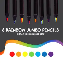 8 Pieces 7 in 1 Rainbow Colored Pencils, Jumbo Color Pencils for Kids & Adults, Multicolored Pencils, Drawing Pencils for Sketching & Coloring, Rainbow Pencils - Kids & Adults, Art Supplies, 8 Pack + Sharpener