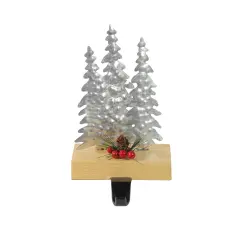 Northlight Galvanized Christmas Trees with Wooden Base Stocking Holder - 8.5" Silver
