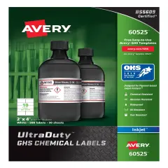 Avery UltraDuty GHS Chemical Labels for Pigment Inkjet Printers, Waterproof, UV Resistant, 2" x 4", 500 Labels (60525)
