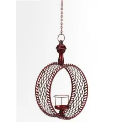 CC Christmas Decor 15" Decorative Red Cylindrical Christmas Lattice Hanging Pillar Candle Lantern