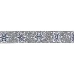 Northlight Gray and White Glitter Snowflake Christmas Wired Craft Ribbon 2.5" x 16 Yards