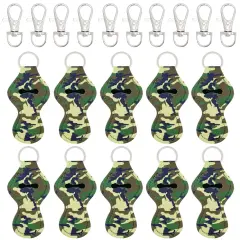 Wrapables 10 Pack Chapstick Holder Keychain with 10 Pieces Metal Clasps Camouflage